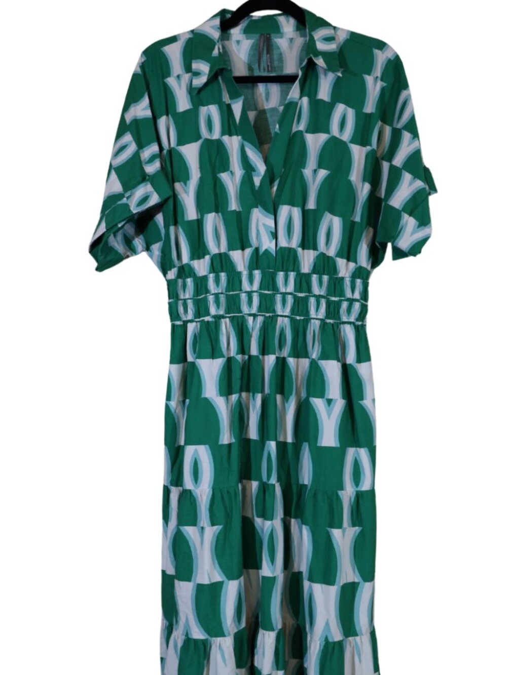Anthropologie The Somerset Maxi Shirt Dress Green Geometric Cotton Medium